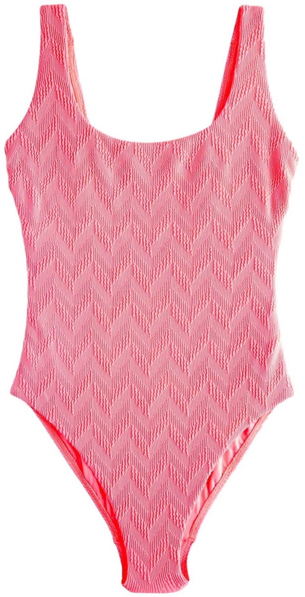 Next Dames - Buikbedekkend badpak met ruime ronde hals - Roze Neon Coral Pink Textured