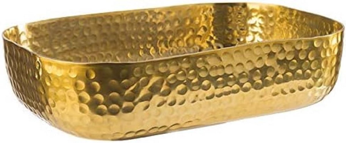 Elegante Gehamerde Aluminium Serveerschaal Goudkleurig 23x15.5 cm