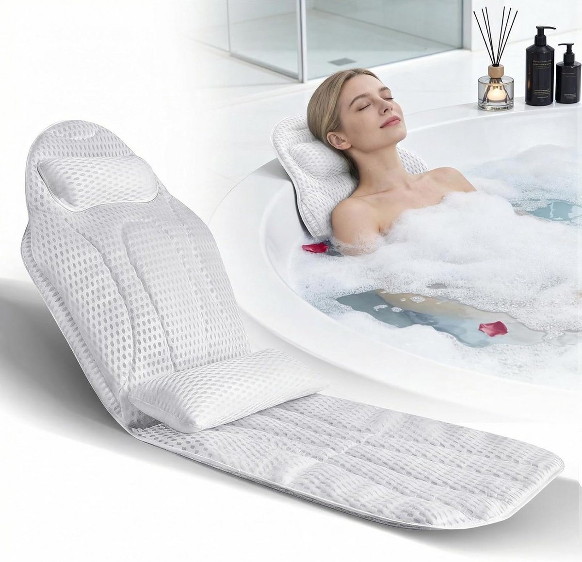 Luxe Badkussen Full Body Set met Lumbaalsteun en Hoofdsteun - 142 x 48 cm