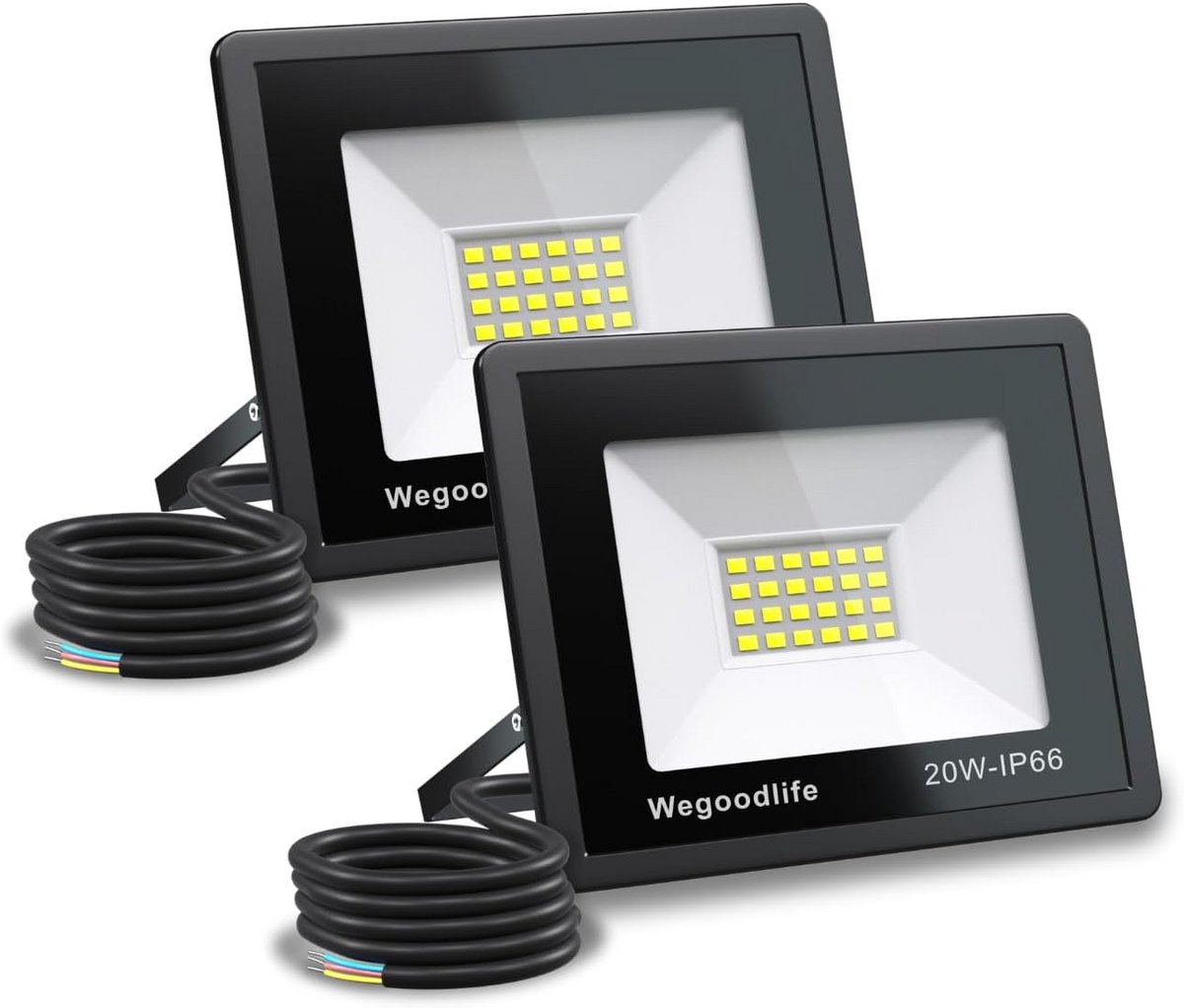 Set van 2 Led Buitenlampen 20W - 1510lm Warm Wit IP66 Waterdicht Schijnwerper