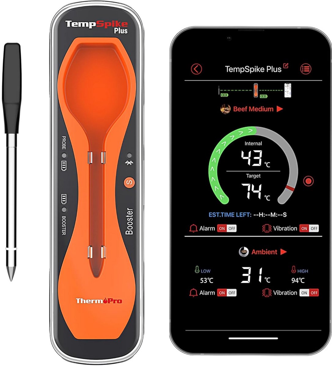 Draadloze Vleesthermometer met Bluetooth en Lange Afstand voor BBQ en Ovens