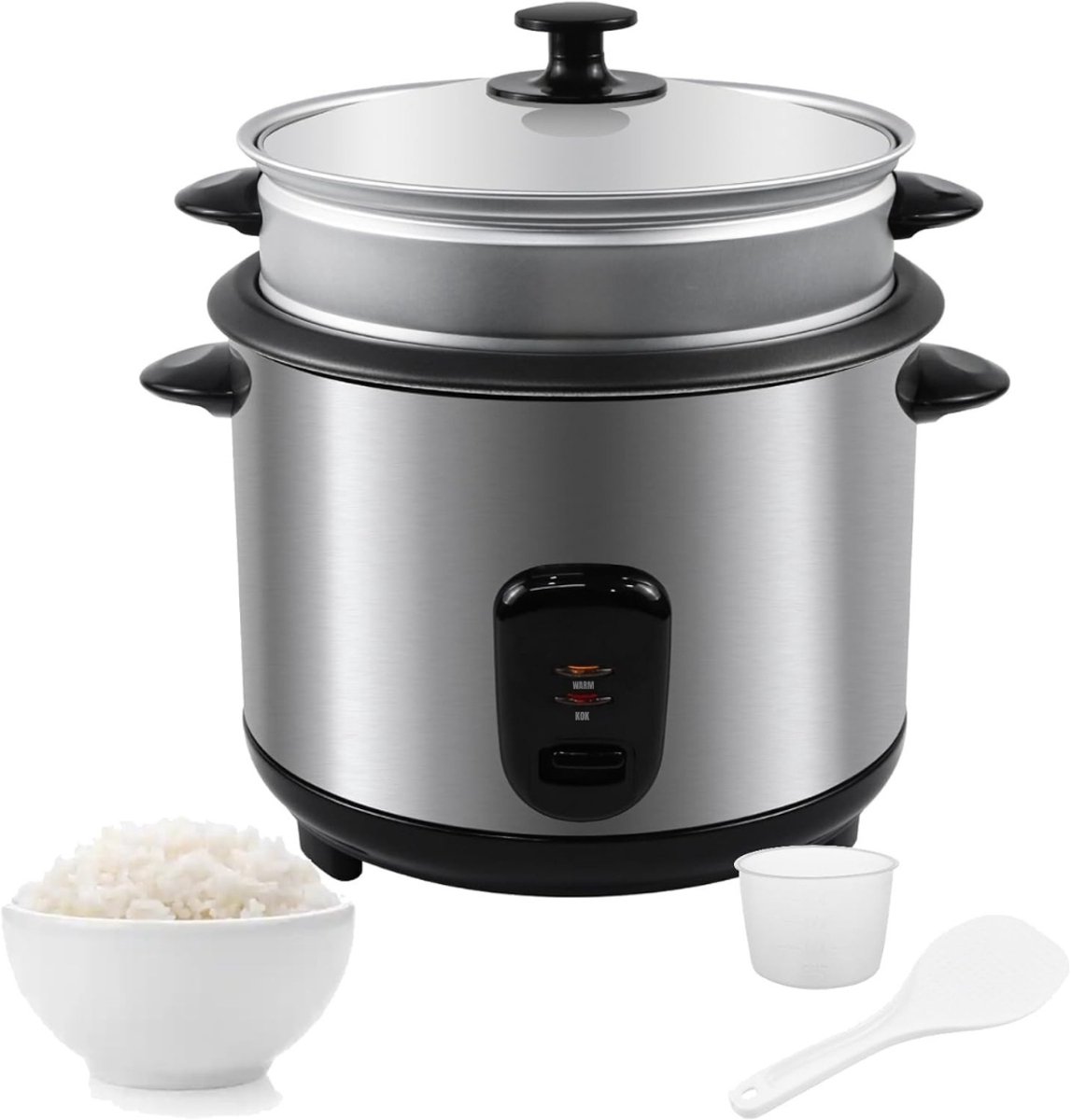 Aura® Rijstkoker Klein - Rijstkoker - Elektrische Rijstkoker - 0.6L - Mini Variant - Zilver - 31cm x 31cm x 32cm