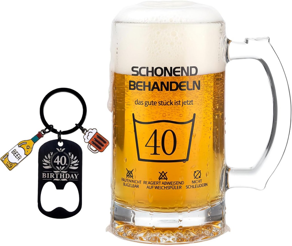 Bierpul en sleutelhanger set voor 40e verjaardag