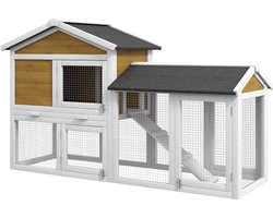 Pawhut Konijnenhok-Dennenhout-L147 x B54 x H84 cm-Geel