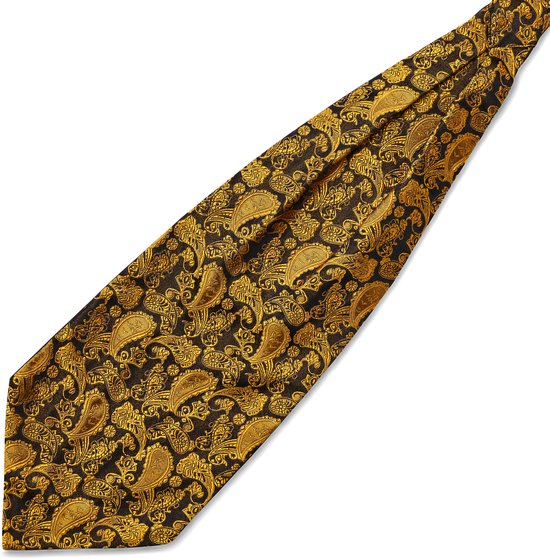 Cravate Ascot en soie à motif cachemire marron et doré