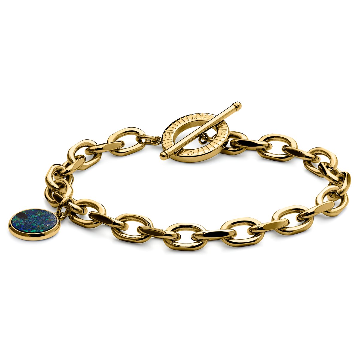 Atlas | Goudkleurige Stalen Bedelarmband van Azuurmalachiet