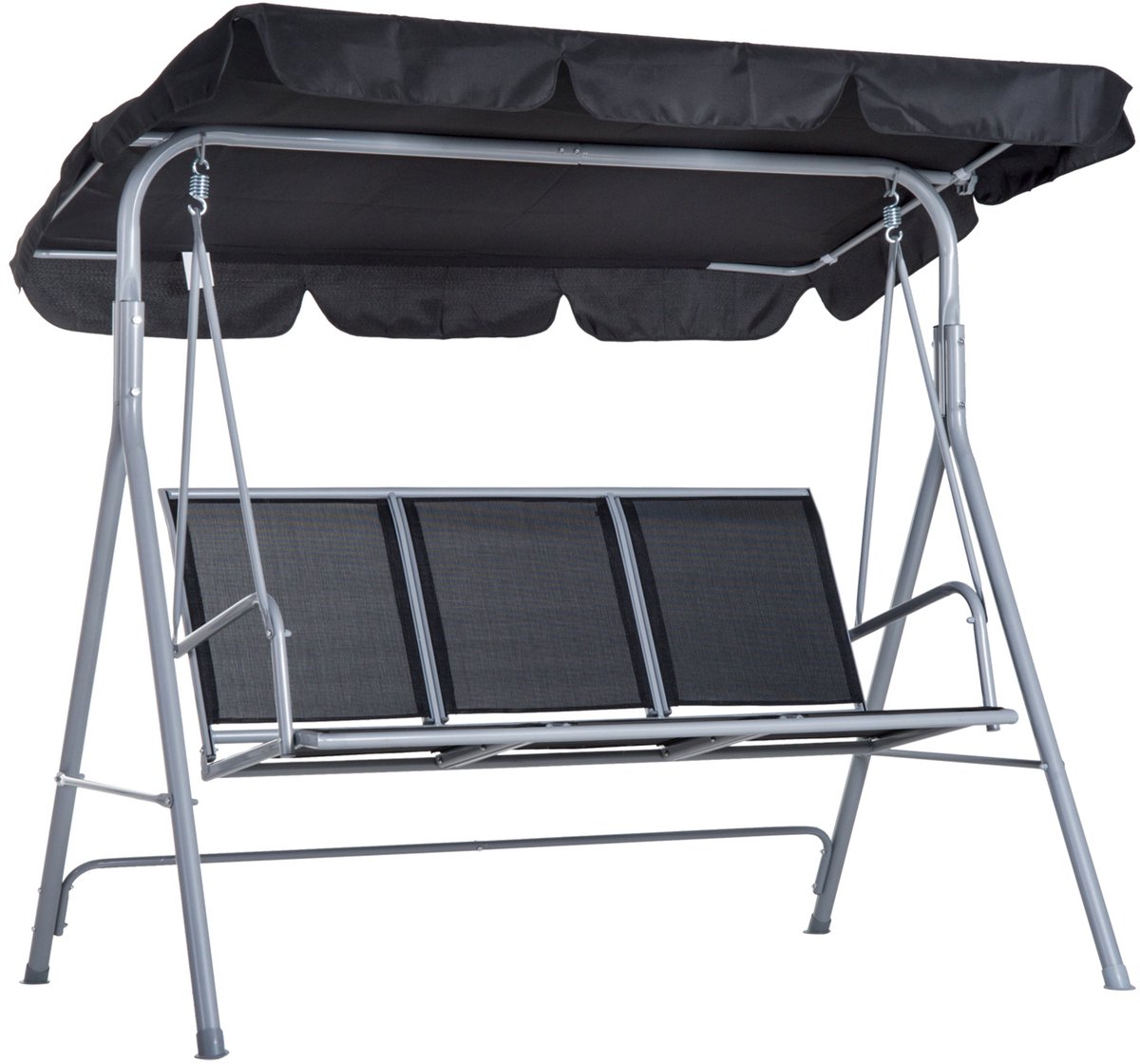 Merax Tuinschommelbank 3-Zits Met Verstelbaar En Afneembaar Zonnescherm - Metalen Frame Met Poedercoating - Ademend Gaasdoek Zitting En Rugleuning - Antislip Voetdoppen - Draagvermogen 240 Kg - Grijs En Zilver - 171 X 108 X 154 Cm