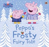 Peppa en George in winterkleding, met de tekst 'Peppa's Frosty Fairy Tale'.