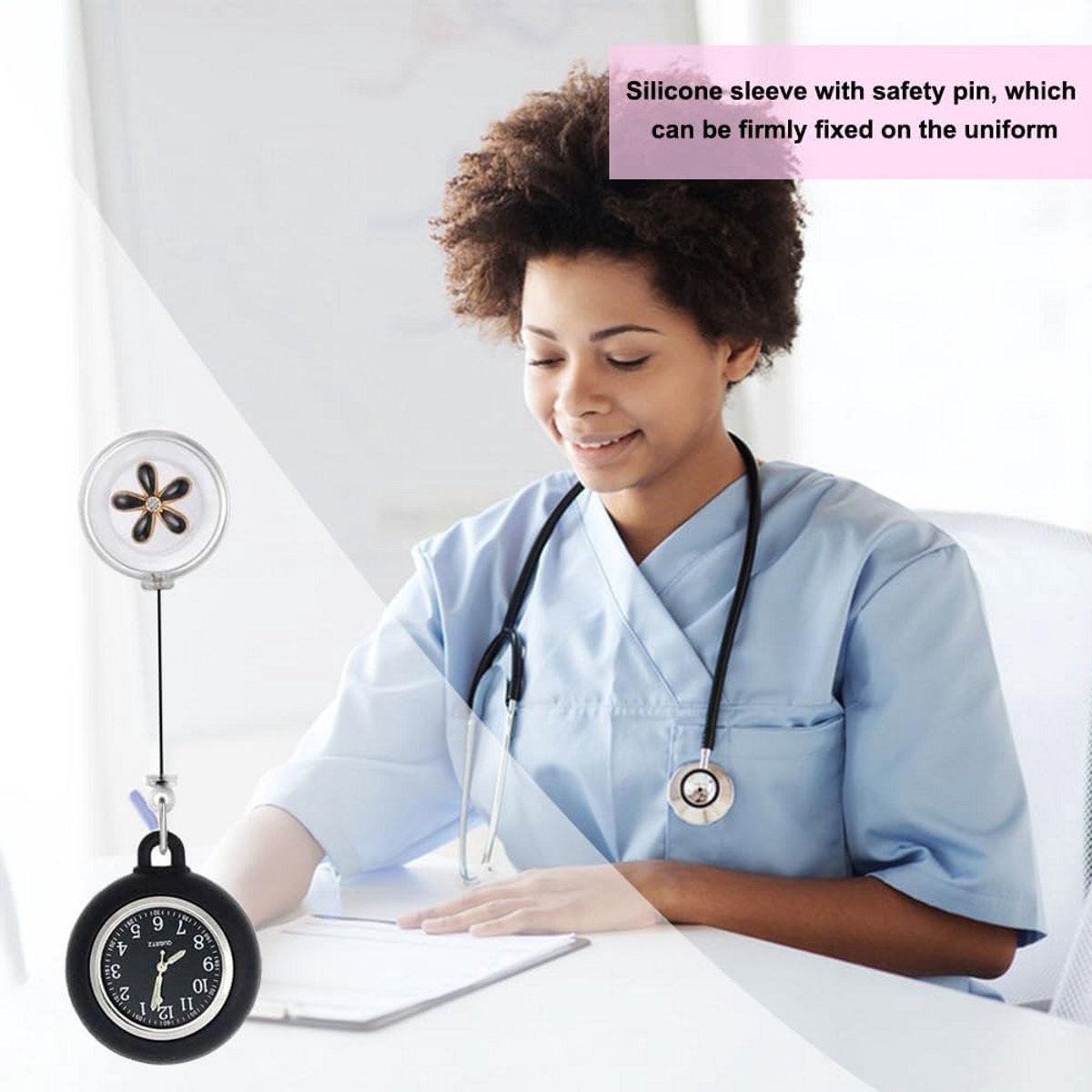 Praktisch Dames en Heren Verpleegsterhorloge met Clip Zwart
