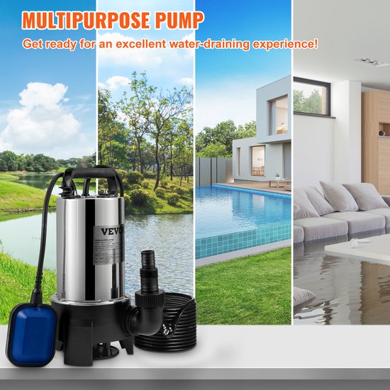 VEVOR Dompelpomp 1100w Vuilwaterpomp 230v Tuinpomp Debiet 333,3l/Min Vuilwater Pompen Ipx8 Uitlaat Kan Worden Afgesneden Om Water Uit Zwembaden van Vevor — afbeelding 4