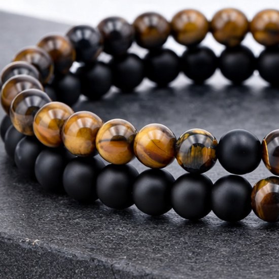 Bracelet Homme Memphis Perles Oeil de Tigre et Agate Mat Zwart Marron