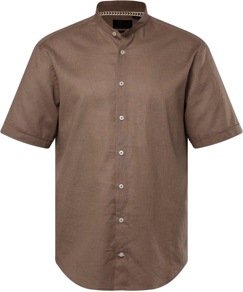 JP 1880 - Heren - Overhemd halflange mouwen linnenmix opstaande kraag modern fit - Bruin tint - Maat 8XL