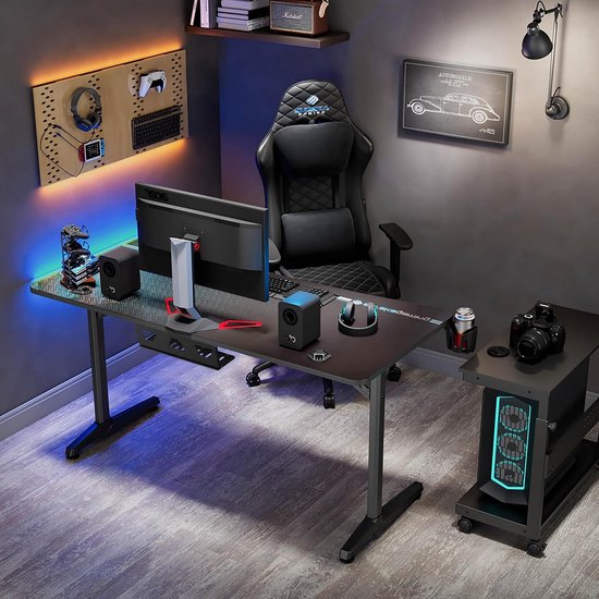 Ergonomische Gamingtafel 152x70 cm - Gamingbureau met Bekerhouder en Hoofdtelefoonhaak - Perfect voor Thuiskantoor van Merkloos — afbeelding 3