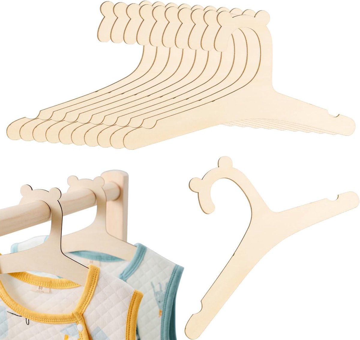 Kinderkleerhangers 10 stuks - Antislip Houten Kinderhangers