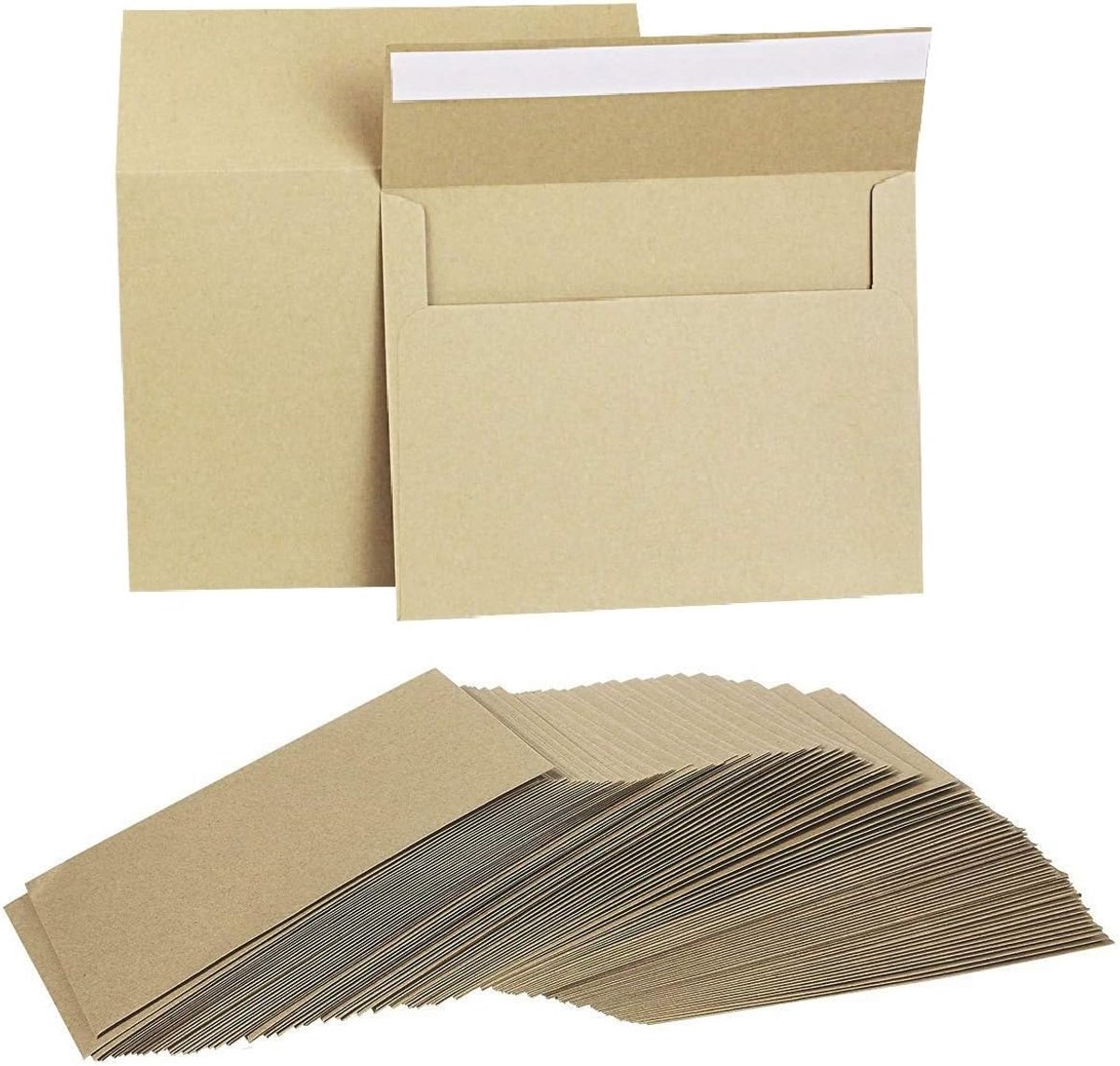 100 Stuks Zelfklevende Vintage Enveloppen van Kraftpapier A7 Formaat voor Uitnodigingen en Cadeaus