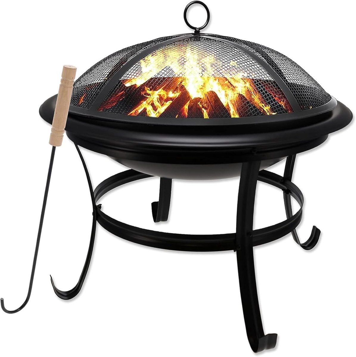 Buitenhaard 22 Inch Houtgestookte Tuinhaard met Gaas Deksel - Duurzaam en Compact voor Achtertuin, Terras, Kamperen