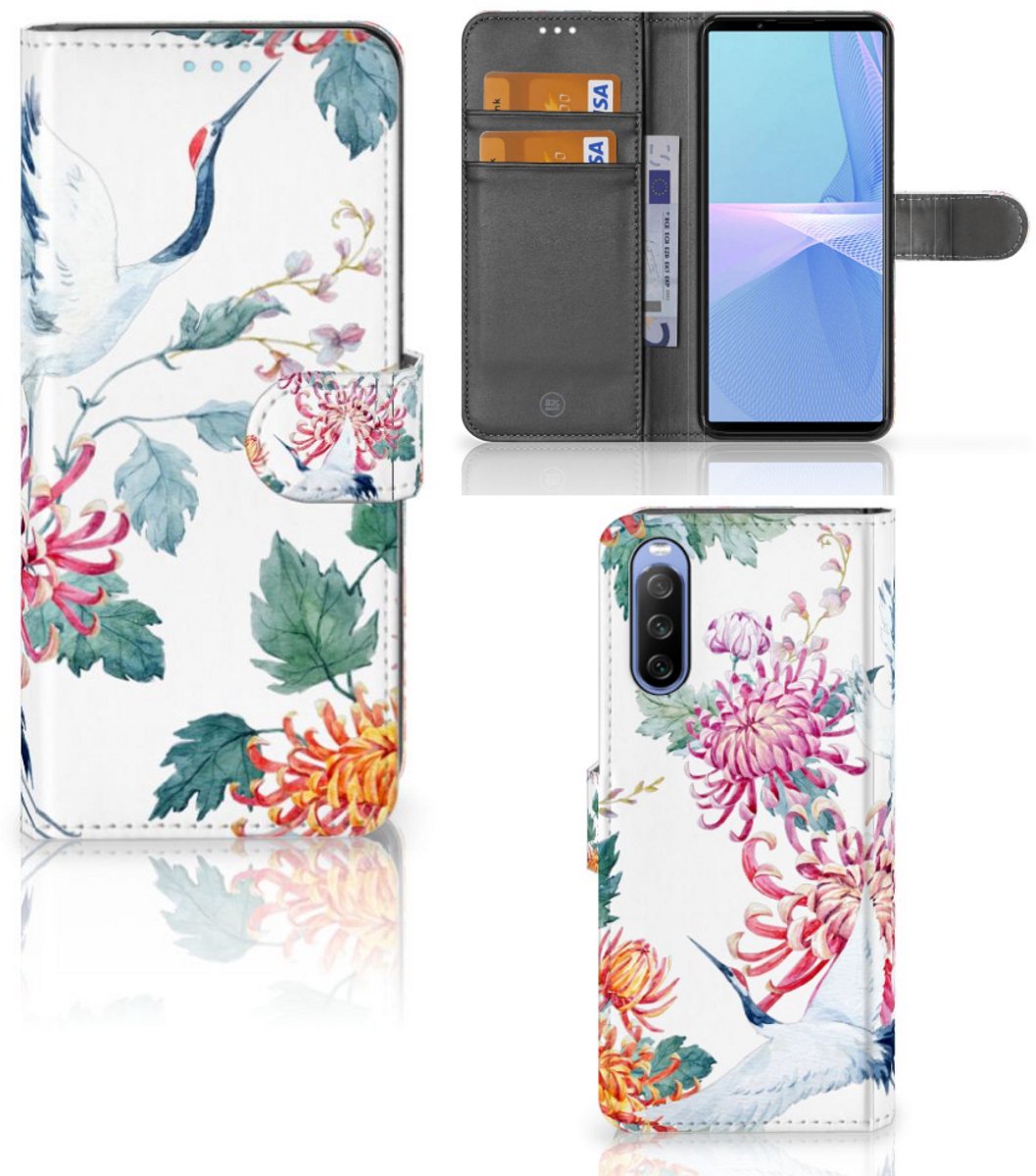 Sony Xperia 10 III Telefoonhoesje met Pasjes Bird Flowers