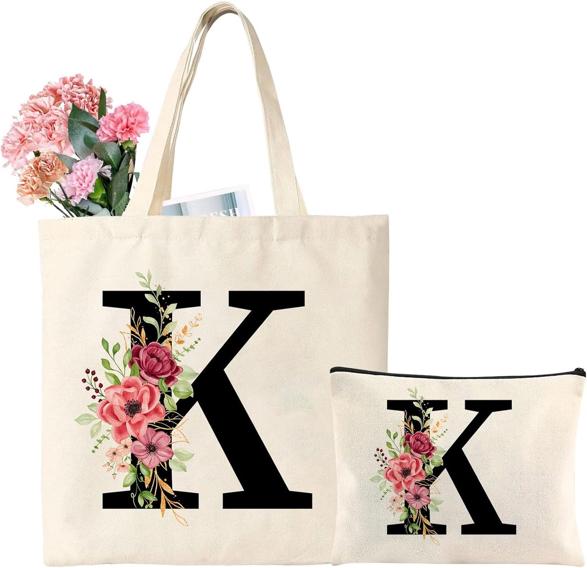 Cadeautas met Initialen van Canvas - Katoenen Draagtas voor Dames