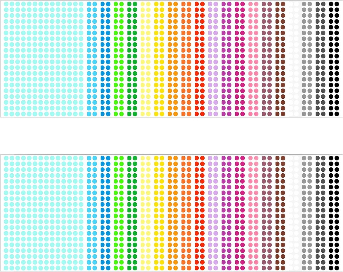 Stippenstickers 8 mm - 11.200 stuks in 20 kleuren - Zelfklevend voor school en kantoor