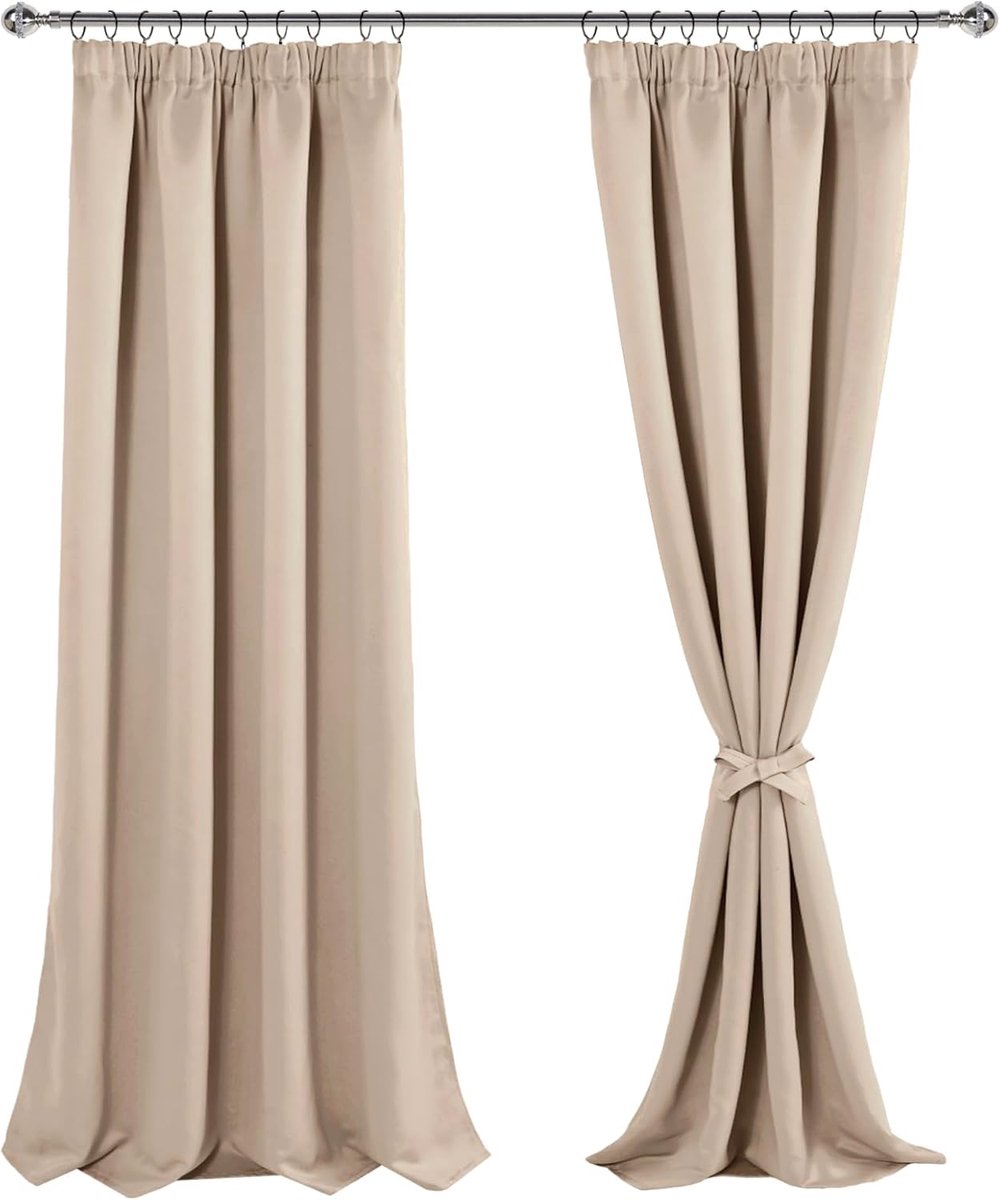 Verduisteringsgordijnen met plooiband voor woonkamer en slaapkamer - 245 x 140 cm - Set van 2 - Beige