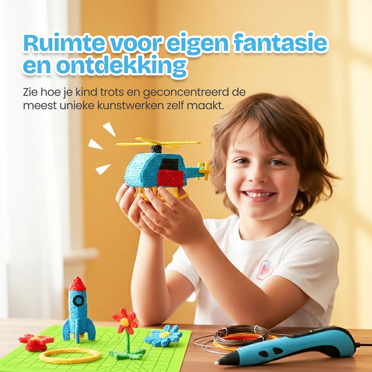 TinyPlay 3D Pen Starterspakket XXL – 3D tekenen - 100m Vullingen PLA Filament 1.75 mm – 3d pennen tekenset - Voor kinderen - Sjablonen boek - Opbergcase en tekenmat – Blauw — afbeelding 7
