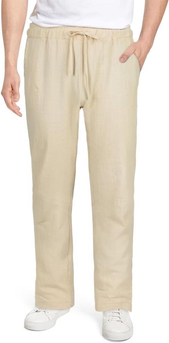 Linnen Herenbroek met Elastische Tailleband en Zakken - Casual Zomerbroek voor Heren