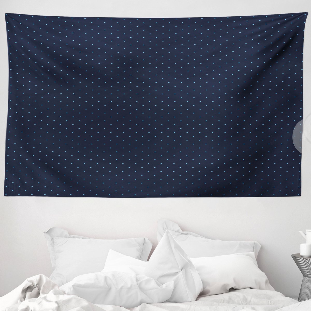 ABAKUHAUS Polka Dot Wandtapijt en Sprei, Blauwe Stippen Retro Stijl, 230 x 140 cm, Lichtblauw en Donkerblauw