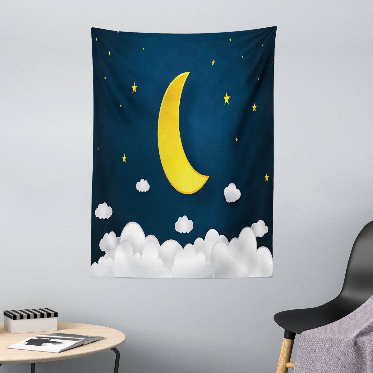 ABAKUHAUS Kleuterwandtapijt, Halve Maan, 110 x 150 cm, Donkerblauwgroen Donkergroenblauw