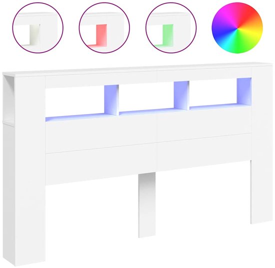 Tête de lit The Living Store avec LED 180x18,5x103,5 cm bois traité blanc - Tête de lit LED - Tête de lit LED - Siècle des Lumières RVB - Tête de lit en bois - Tête de lit avec lumières