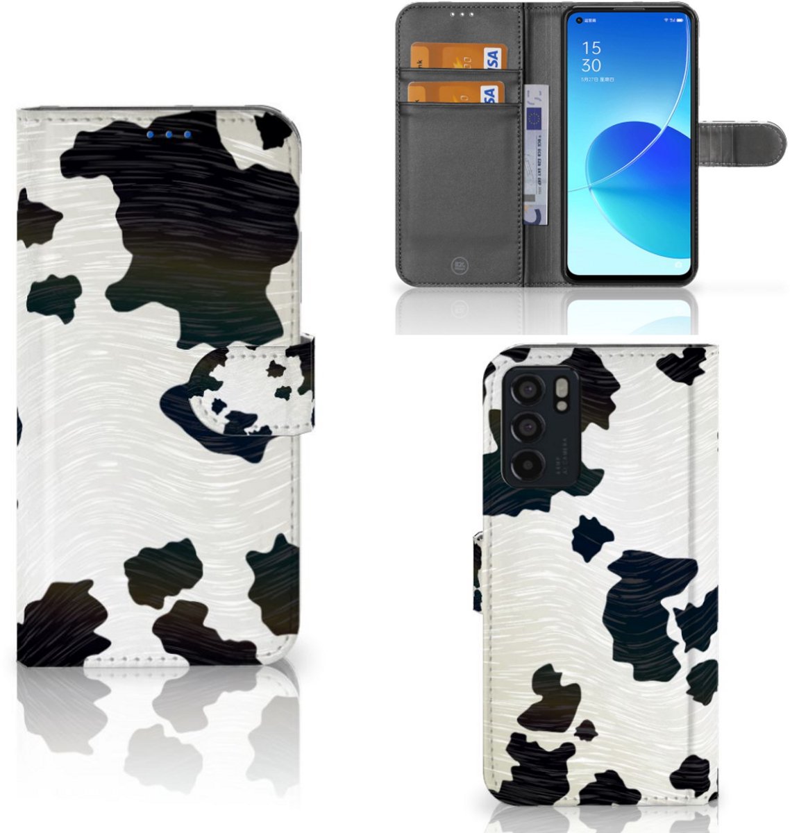 OPPO Reno6 5G Telefoonhoesje met Pasjes Koeienvlekken
