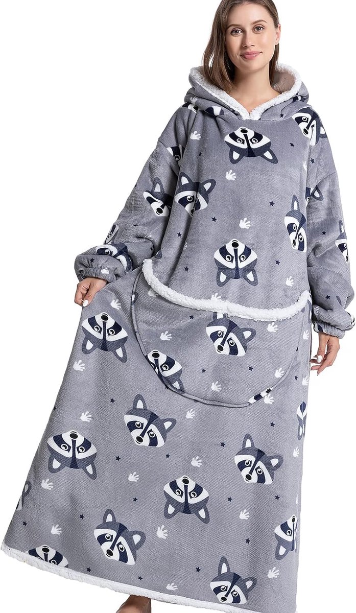 Extra lange en grote draagbare hoodiedeken met mouwen en gigantische zakken - super-warme fleece sweatshirt-deken voor zowel dames als heren