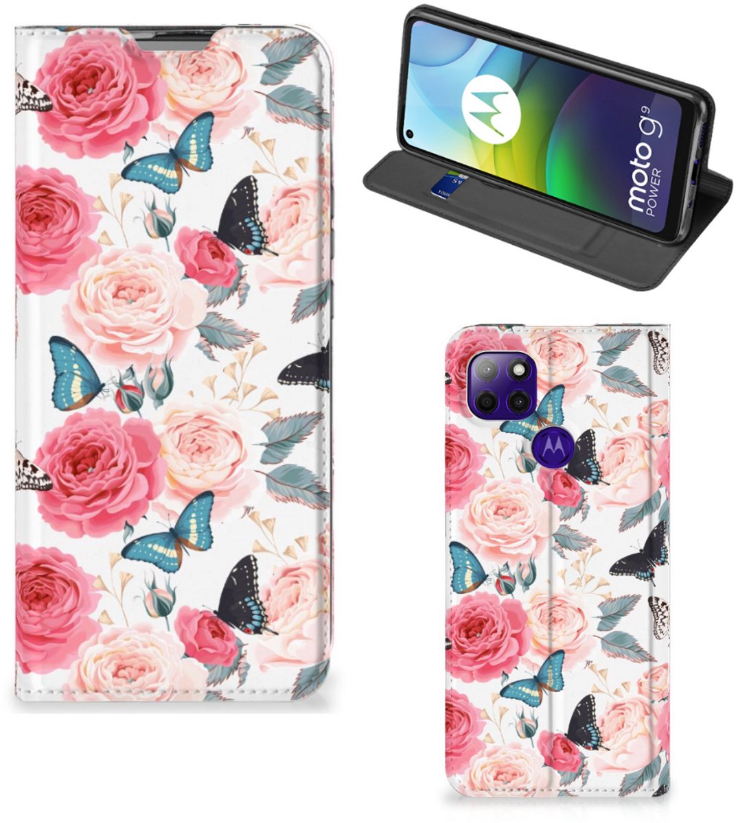 Motorola Moto G9 Power Smart Cover Butterfly Roses