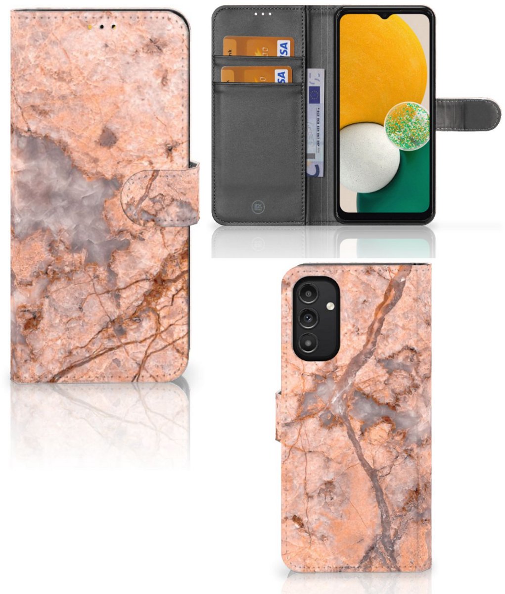 Boekhoesje voor Samsung Galaxy A14 5G Bookcase Marmer Oranje