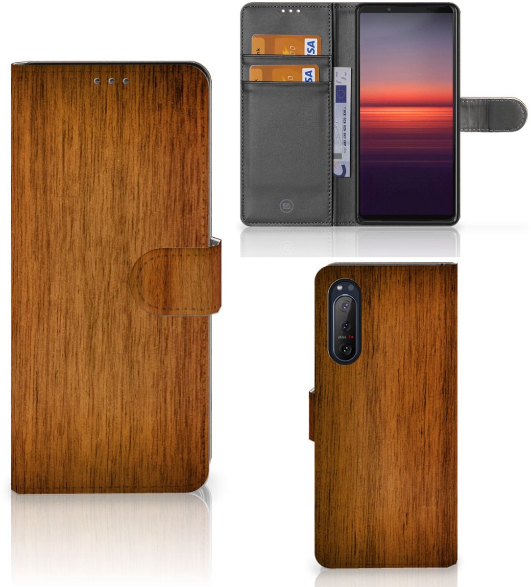 Sony Xperia 5II Book Style Case Donker Hout