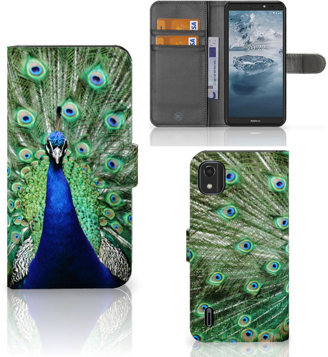 Nokia C2 2nd Edition Telefoonhoesje met Pasjes Pauw