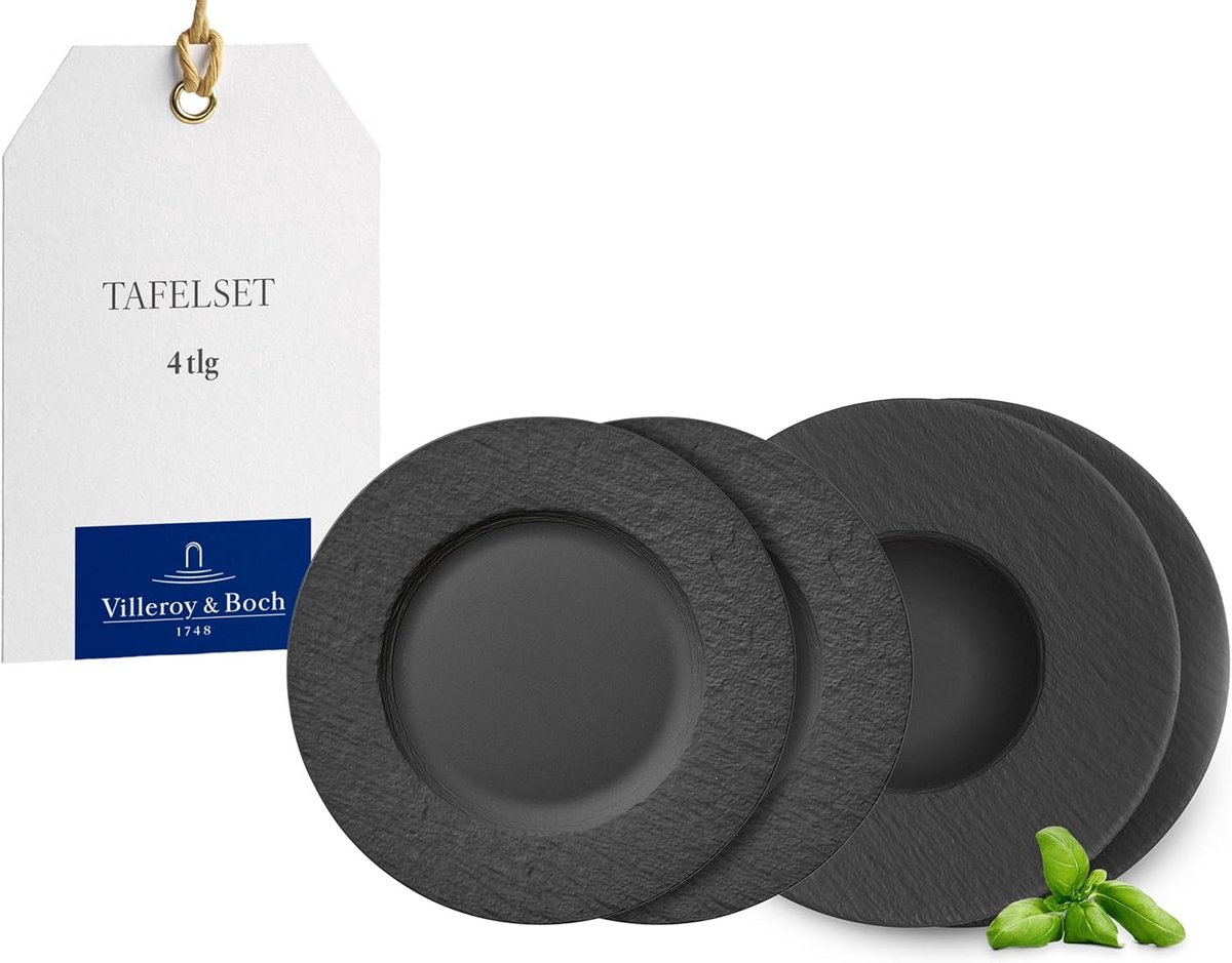 Serviesplaat Set voor 2 Personen, 4-delig, Premium Porselein, Zwart