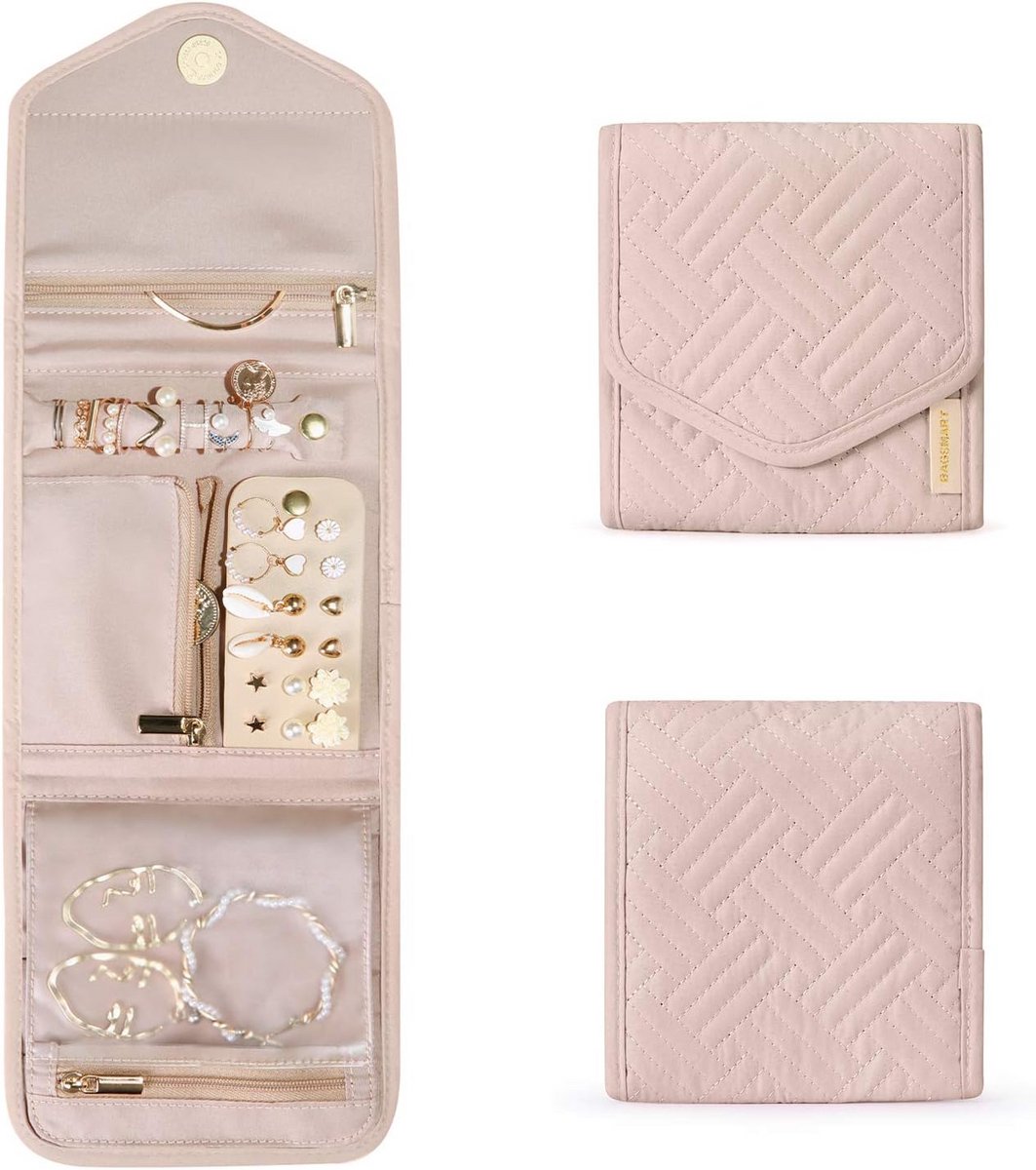 Sieraden Organiser Reis Etui - Draagbare Accessoire voor Ringen, Oorbellen, Halskettingen en Horloges - Mini Roze, Duidelijk, Portemonnee Stijl