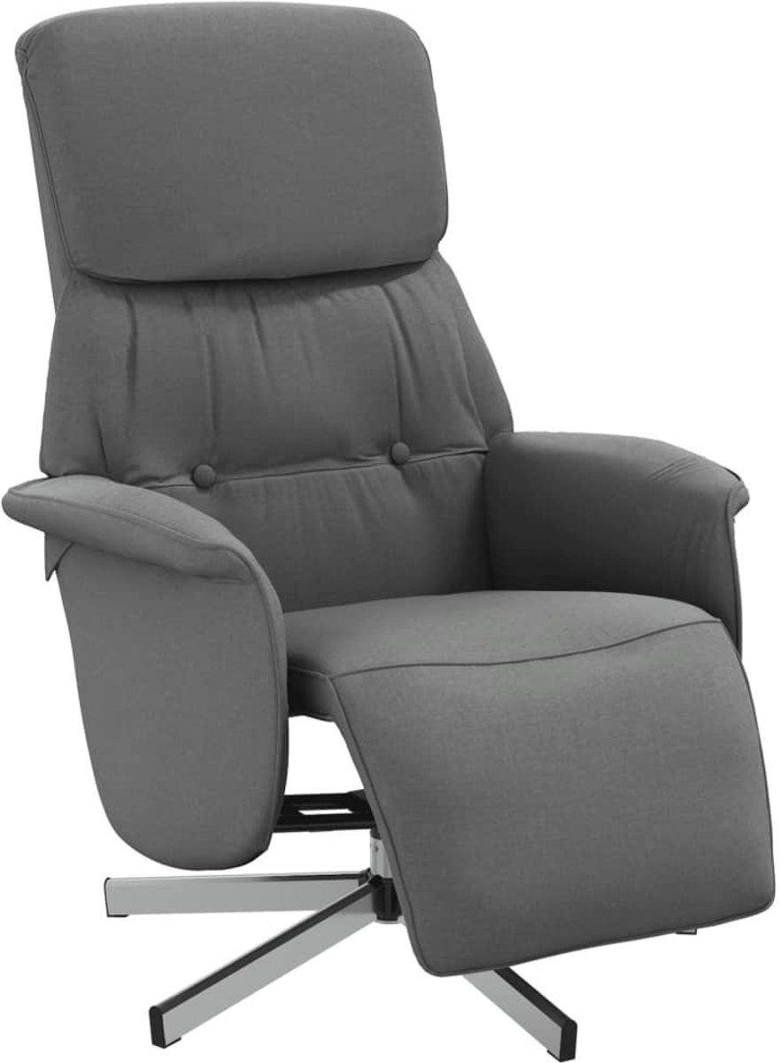 vidaXL Fauteuil - verstelbaar - met - voetensteun - stof - donkergrijs