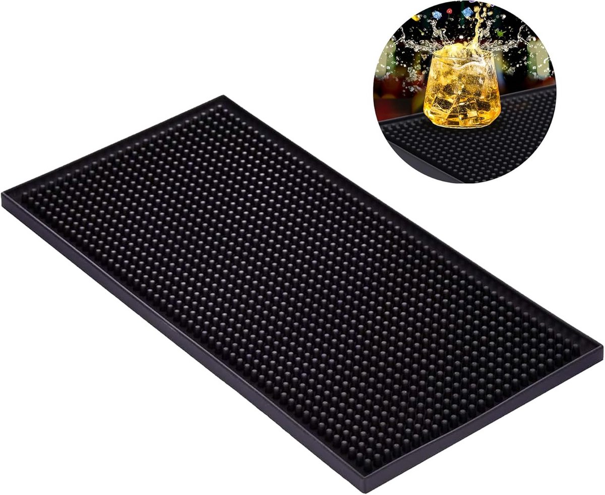 Rubberen Afdruipmat voor Keuken en Bar - Sneldrogend, 30 x 15 cm, Zwart