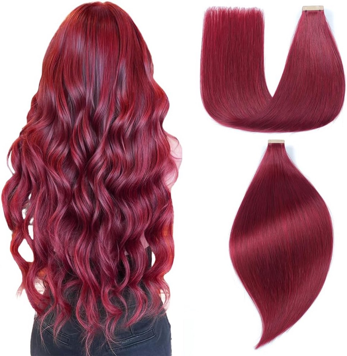 Tape Extensions Menselijk Haar 20 Stuks 60cm 24 Inch Roodbruin