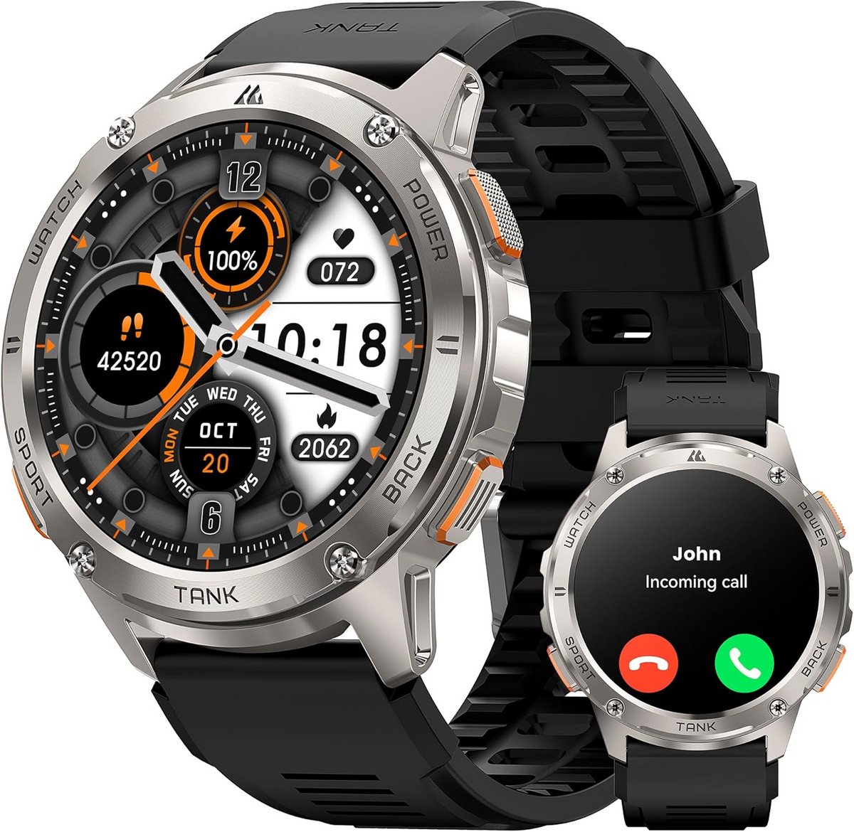 Robuuste Smartwatch voor Heren met 60 Dagen Batterijduur en AMOLED Display, Waterdicht