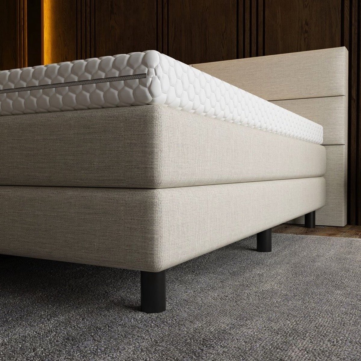 Mörgenn Luxe Boxspring Billy - Pocketvering - Luxe 6 baans hoofdbord - Luxe 4 vaks voetbord + Luxe Suprême topper - Inclusief Dekbed en Kussens - Beige - 200x200 cm