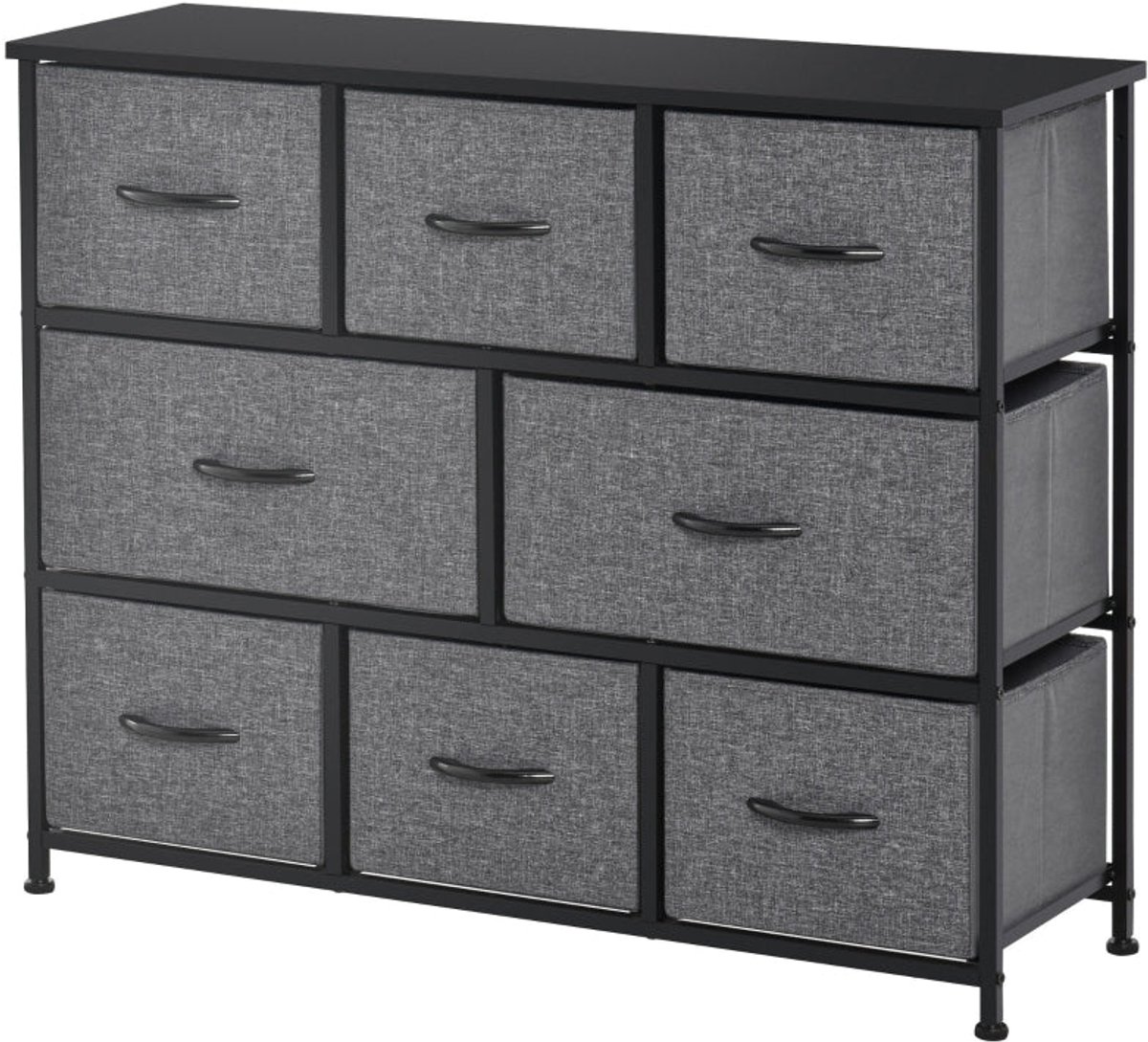 Merax Ladekast met 8 Stoffen Lades - Opbergkast met Metalen Frame en MDF Bovenblad - Anti-kantel Bevestiging - Donkergrijs - 100x30x78,5 cm