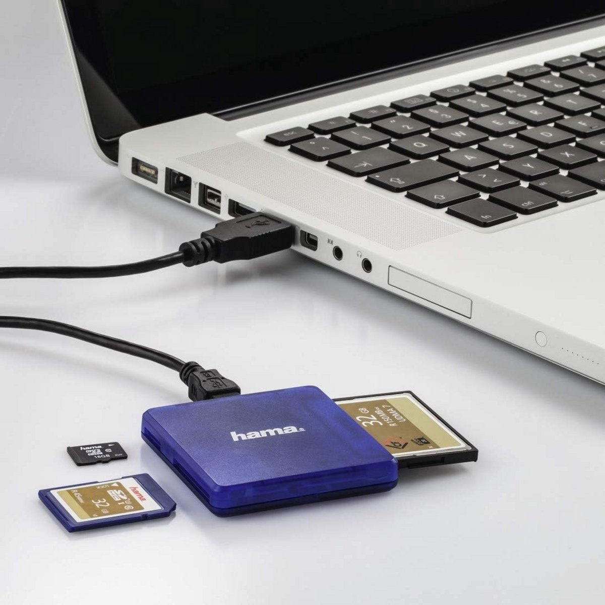 USB 2.0 Kaartlezer voor SD, microSD en CF in Blauw
