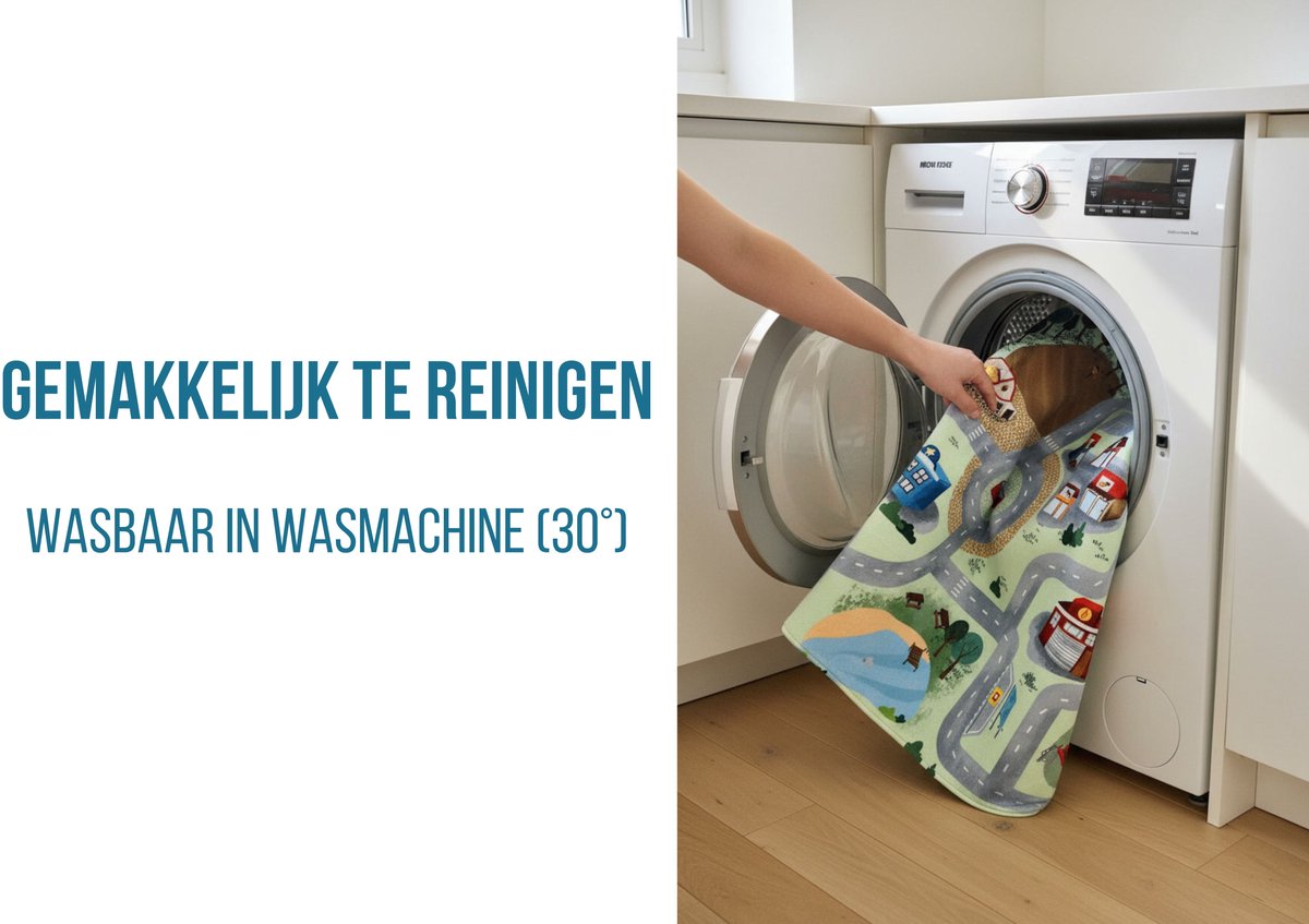 Mats & Joy® Village Auto Speelmat 110x170cm - Fluweelzacht - Anti-slip - Wasbaar - Groot Auto Speeltapijt voor Kinderen - Speelkleed Baby – Autokleed — afbeelding 2