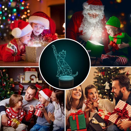 3D LED Nachtlampje Kat met 16 Kleuren - Aanraakschakelaar & Afstandsbediening - USB Bureaulamp voor Kinderen en Cadeau — afbeelding 5