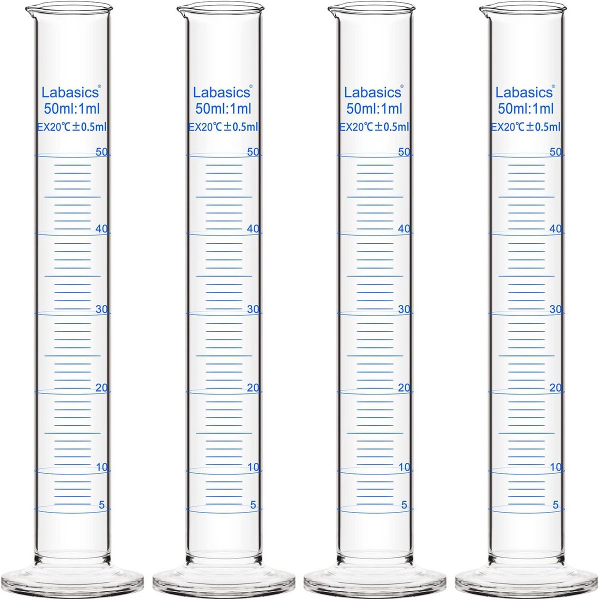 Set van 4 maatkolfjes van Borosilicaatglas - 50ml - Zware Wand - Geleidelijne Maatcilinder