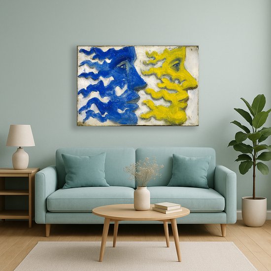 Twee profielgezichten - Kunstobject - Canvas schilderij - 45x30 cm