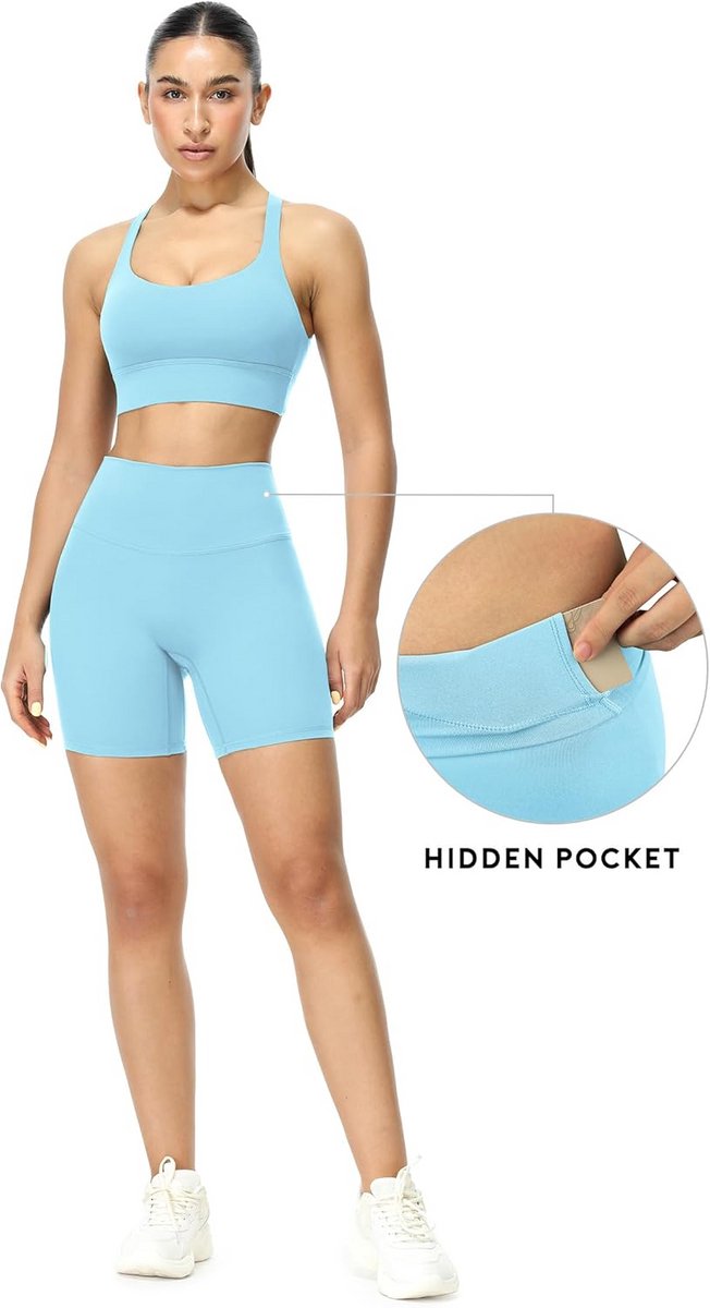 Dames Fietsshorts Hoge Taille met Zakken - Squat Proof Sport- en Yogabroek — afbeelding 3