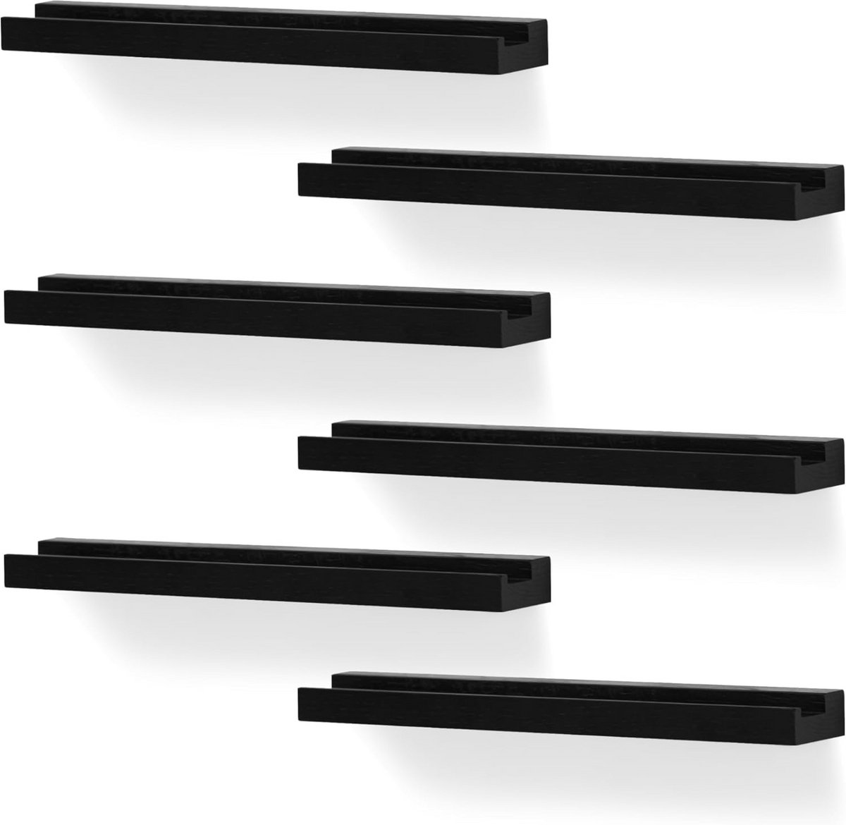 Set van 6 Wandrekken voor Vinylplaten, CD's, Boeken en Kunst - Zwarte Platenhouders